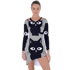 Cat Pet Cute Black Animal Asymmetric Cut-out Shift Dress by HermanTelo