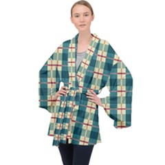 Pattern Texture Plaid Grey Long Sleeve Velvet Kimono  by Mariart