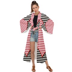 Heart Stripes Symbol Striped Maxi Kimono by HermanTelo