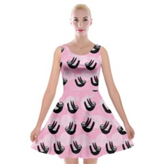 Cute Cartoon Sloth Pink Velvet Skater Dress by trulycreative