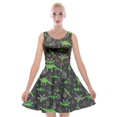 Cute Dinosaurs Charcoal Velvet Skater Dress by trulycreative