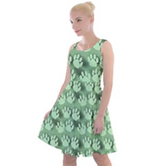 Pattern Texture Feet Dog Green Knee Length Skater Dress by HermanTelo