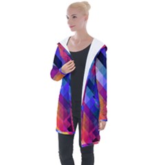 Abstract Background Colorful Pattern Longline Hooded Cardigan by HermanTelo