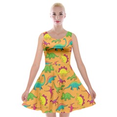 Cute Cartoon Dinosaur Orange Velvet Skater Dress by trulycreative