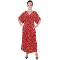 Background Abstraction Red Gray V-neck Boho Style Maxi Dress by HermanTelo