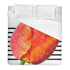 Tulip Watercolor Red And Black Stripes Duvet Cover (full/ Double Size) by picsaspassion