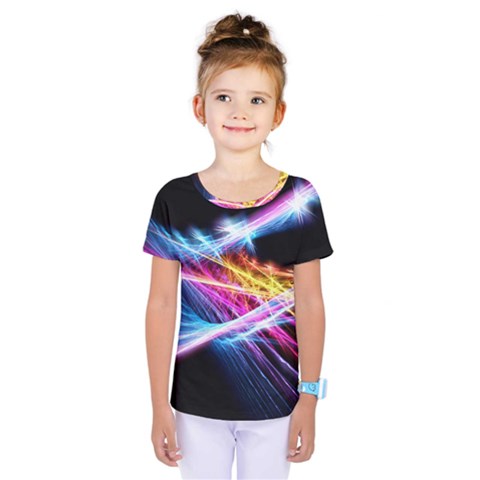 Colorful Neon Art Light Rays, Rainbow Colors Kids  One Piece Tee by picsaspassion