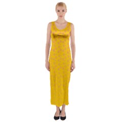 Background Polka Yellow Fitted Maxi Dress by HermanTelo