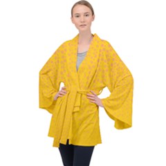 Background Polka Yellow Long Sleeve Velvet Kimono  by HermanTelo