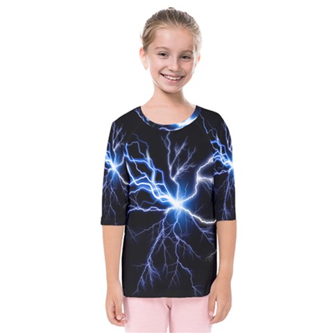 Blue Thunder Colorful Lightning Graphic Impression Kids  Quarter Sleeve Raglan Tee by picsaspassion