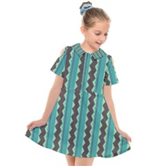 Background Chevron Blue Kids  Short Sleeve Shirt Dress by HermanTelo