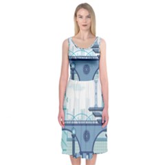 Blue City Building Fantasy Midi Sleeveless Dress by Vaneshart