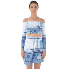 Blue City Building Fantasy Off Shoulder Top With Skirt Set by Vaneshart