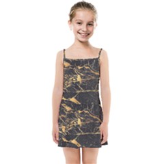 Black Marble Texture With Gold Veins Floor Background Print Luxuous Real Marble Kids  Summer Sun Dress by genx