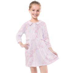 Pink Marble Texture Floor Background With Light Pink Veins Greek Marble Print Luxuous Real Marble  Kids  Quarter Sleeve Shirt Dress by genx