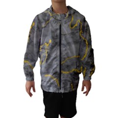 Marble Neon Retro Light Gray With Gold Yellow Veins Texture Floor Background Retro Neon 80s Style Neon Colors Print Luxuous Real Marble Kids  Hooded Windbreaker by genx