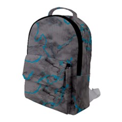 Marble Light Gray With Bright Cyan Blue Veins Texture Floor Background Retro Neon 80s Style Neon Colors Print Luxuous Real Marble Flap Pocket Backpack (large) by genx