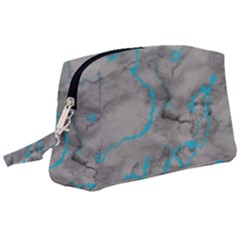 Marble Light Gray With Bright Cyan Blue Veins Texture Floor Background Retro Neon 80s Style Neon Colors Print Luxuous Real Marble Wristlet Pouch Bag (large) by genx