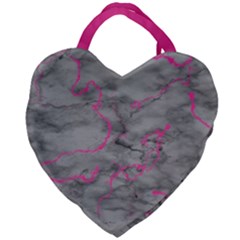 Marble Light Gray With Bright Magenta Pink Veins Texture Floor Background Retro Neon 80s Style Neon Colors Print Luxuous Real Marble Giant Heart Shaped Tote by genx