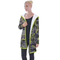 Marble Light Gray With Green Lime Veins Texture Floor Background Retro Neon 80s Style Neon Colors Print Luxuous Real Marble Longline Hooded Cardigan by genx