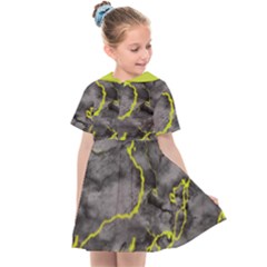 Marble Light Gray With Green Lime Veins Texture Floor Background Retro Neon 80s Style Neon Colors Print Luxuous Real Marble Kids  Sailor Dress by genx