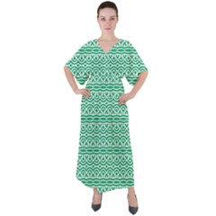 Pattern Green V-neck Boho Style Maxi Dress by Mariart