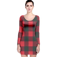 Canadian Lumberjack Red And Black Plaid Canada Long Sleeve Velvet Bodycon Dress by snek