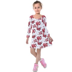 Christmas Watercolor Hohoho Red Handdrawn Holiday Organic And Naive Pattern Kids  Long Sleeve Velvet Dress by genx