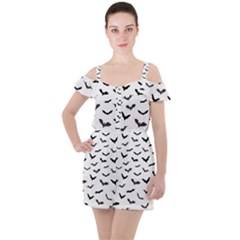 Bats Pattern Ruffle Cut Out Chiffon Playsuit by Sobalvarro