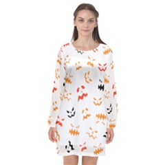 Pumpkin Faces Pattern Long Sleeve Chiffon Shift Dress  by Sobalvarro