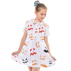 Pumpkin Faces Pattern Kids  Short Sleeve Shirt Dress by Sobalvarro