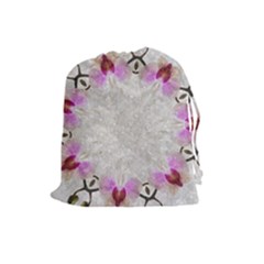 Orchidées Fleurs Abstrait Drawstring Pouch (large) by kcreatif