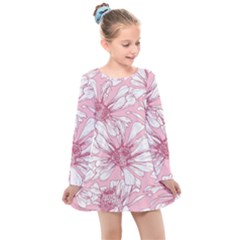 Pink Flowers Kids  Long Sleeve Dress by Sobalvarro