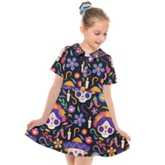 Dia De Los Muertos Kids  Short Sleeve Shirt Dress by Sobalvarro