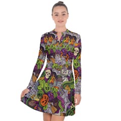 Halloween Doodle Vector Seamless Pattern Long Sleeve Panel Dress by Sobalvarro