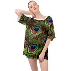 Peacock Feathers Color Plumage Oversized Chiffon Top by Celenk