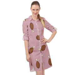 Turkey Leg Pattern - Thanksgiving Long Sleeve Mini Shirt Dress by Valentinaart