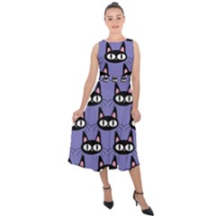 Cute Black Cat Pattern Midi Tie-back Chiffon Dress by Valentinaart