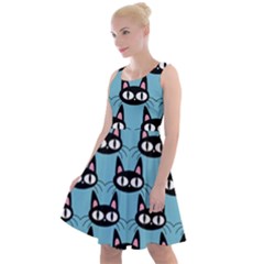 Cute Black Cat Pattern Knee Length Skater Dress by Valentinaart