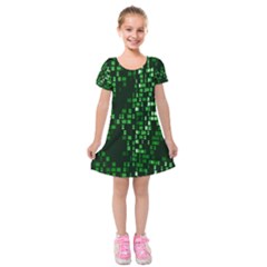 Abstract Plaid Green Kids  Short Sleeve Velvet Dress by HermanTelo