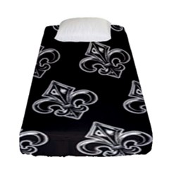 French France Fleur De Lys Metal Pattern Black And White Antique Vintage Black Rocker Fitted Sheet (single Size) by Quebec