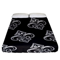 French France Fleur De Lys Metal Pattern Black And White Antique Vintage Black Rocker Fitted Sheet (king Size) by Quebec