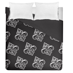 French France Fleur De Lys Metal Pattern Black And White Antique Vintage Black Rocker Duvet Cover Double Side (queen Size) by Quebec