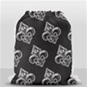 French France Fleur De Lys Metal Pattern black and white antique vintage black rocker Drawstring Bag (Small) View2