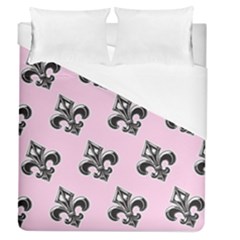 French France Fleur De Lys Metal Pattern Black And White Antique Vintage Pink And Black Rocker Duvet Cover (queen Size) by Quebec