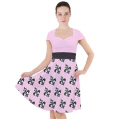 French France Fleur De Lys Metal Pattern Black And White Antique Vintage Pink And Black Rocker Cap Sleeve Midi Dress by Quebec