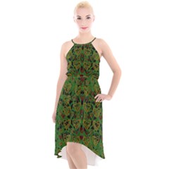 Love The Hearts On Green High-low Halter Chiffon Dress  by pepitasart