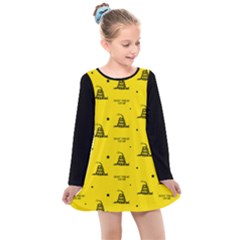 Gadsden Flag Don t Tread On Me Yellow And Black Pattern With American Stars Kids  Long Sleeve Dress by snek