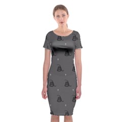 Gadsden Flag Don t Tread On Me Black And Gray Snake And Metal Gothic Crosses Classic Short Sleeve Midi Dress by snek