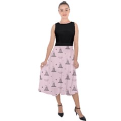 Gadsden Flag Standard Color Pink Gadsden Flag Pattern3 Stars K Gadsden Flag Pattern3 Black Background Midi Tie-back Chiffon Dress by snek